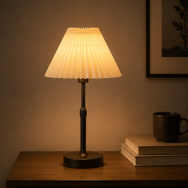 Royelux Rechargeable Cordless LED Table Lamp - Pleated Shade, Dimmable, Portable Design