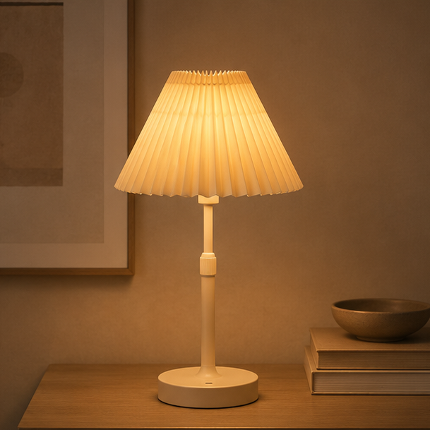 Royelux Rechargeable Cordless LED Table Lamp - Pleated Shade, Dimmable, Portable Design