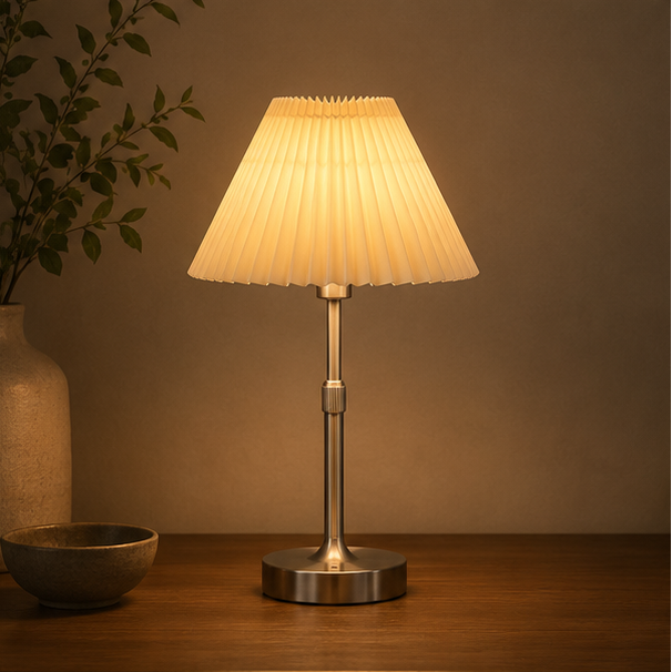 Royelux Rechargeable Cordless LED Table Lamp - Pleated Shade, Dimmable, Portable Design