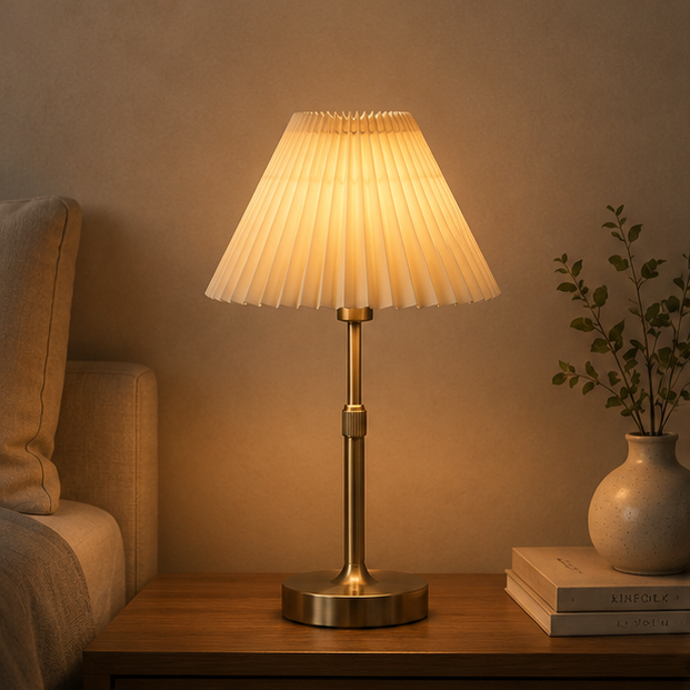 Royelux Rechargeable Cordless LED Table Lamp - Pleated Shade, Dimmable, Portable Design
