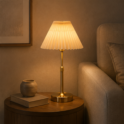 Royelux Rechargeable Cordless LED Table Lamp - Pleated Shade, Dimmable, Portable Design