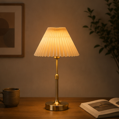 Royelux Rechargeable Cordless LED Table Lamp - Pleated Shade, Dimmable, Portable Design