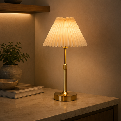 Royelux Rechargeable Cordless LED Table Lamp - Pleated Shade, Dimmable, Portable Design