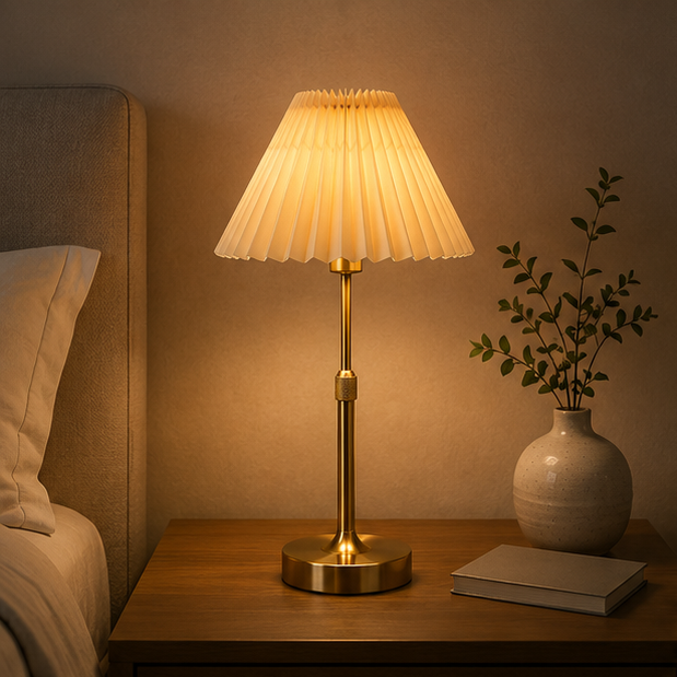 Royelux Rechargeable Cordless LED Table Lamp - Pleated Shade, Dimmable, Portable Design