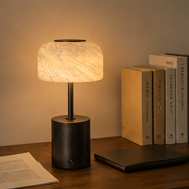 RoyaleGlow Rechargeable Marble Table Lamp - Cordless Dimmable LED for Home & Hotel