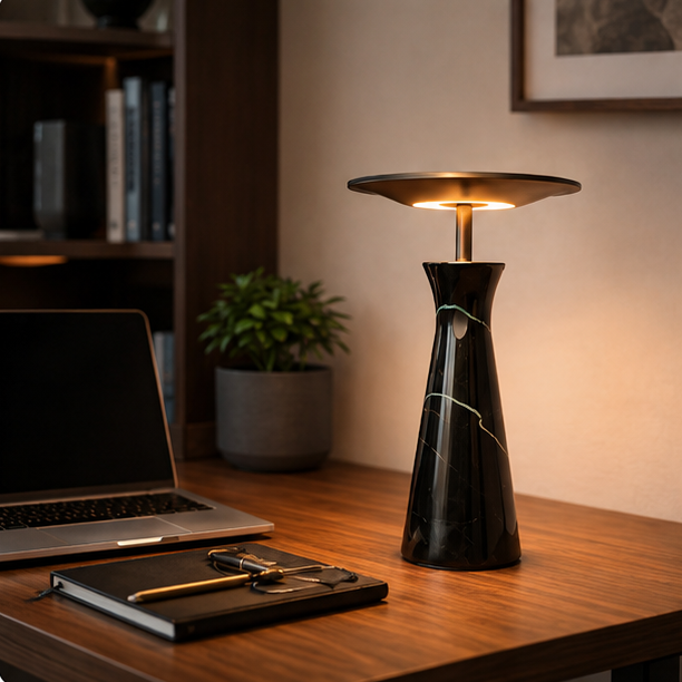Royelux Modern Marble Rechargeable LED Table Lamp - Cordless Accent Light for Dining & Reading