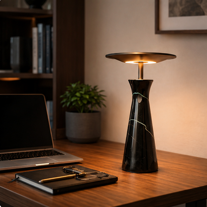 Royelux Modern Marble Rechargeable LED Table Lamp - Cordless Accent Light for Dining & Reading