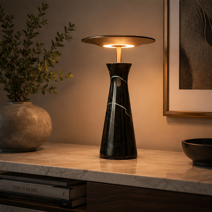 Royelux Modern Marble Rechargeable LED Table Lamp - Cordless Accent Light for Dining & Reading