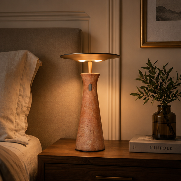 Royelux Modern Marble Rechargeable LED Table Lamp - Cordless Accent Light for Dining & Reading