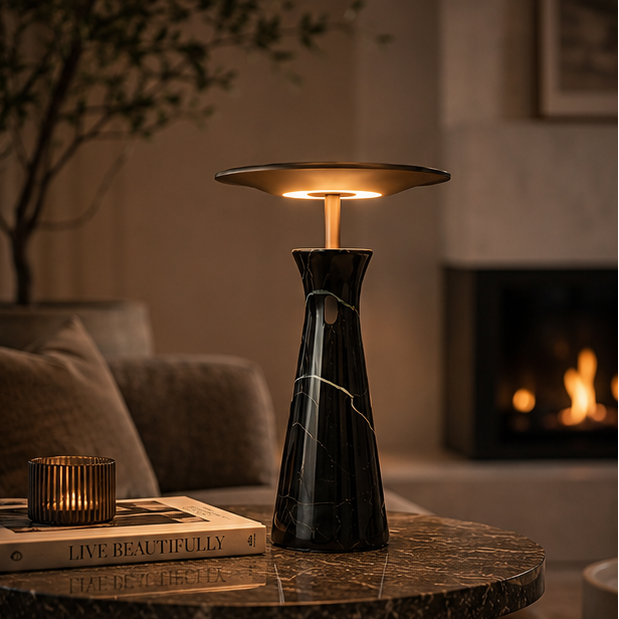 Royelux Modern Marble Rechargeable LED Table Lamp - Cordless Accent Light for Dining & Reading