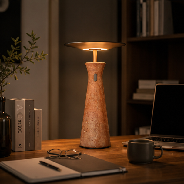 Royelux Modern Marble Rechargeable LED Table Lamp - Cordless Accent Light for Dining & Reading