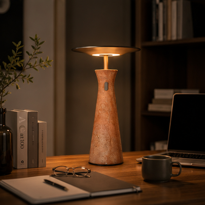 Royelux Modern Marble Rechargeable LED Table Lamp - Cordless Accent Light for Dining & Reading