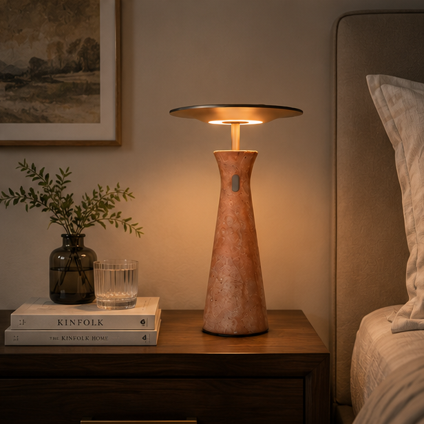 Royelux Modern Marble Rechargeable LED Table Lamp - Cordless Accent Light for Dining & Reading