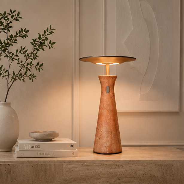 Royelux Modern Marble Rechargeable LED Table Lamp - Cordless Accent Light for Dining & Reading