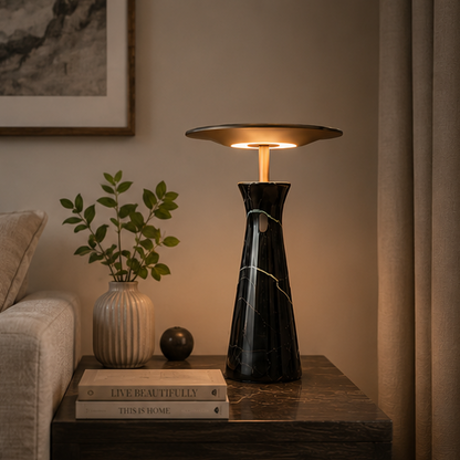 Royelux Modern Marble Rechargeable LED Table Lamp - Cordless Accent Light for Dining & Reading