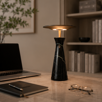 Royelux Modern Marble Rechargeable LED Table Lamp - Cordless Accent Light for Dining & Reading