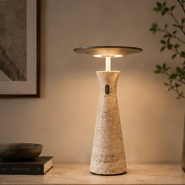 Royelux Modern Marble Rechargeable LED Table Lamp - Cordless Accent Light for Dining & Reading