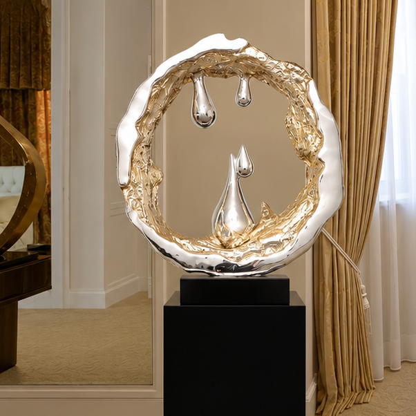 RoyaleGlow Modern Silver Dripping Abstract Sculpture - Electroplated Resin Art Decor
