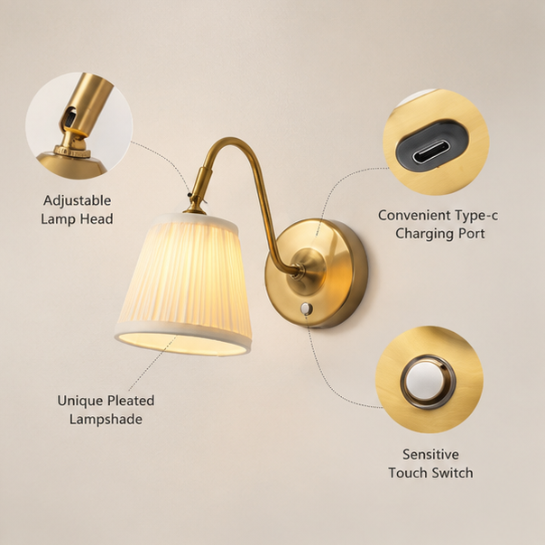 RoyaleGlow Rechargeable Battery Operated Wall Sconce with Dimmable LED & Swing Head