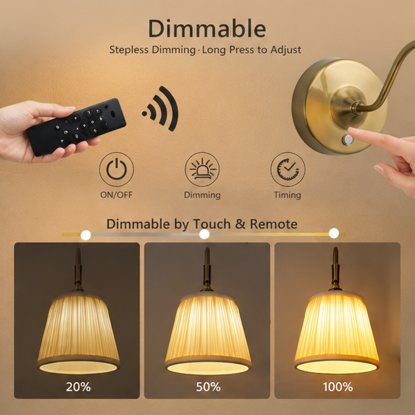 RoyaleGlow Rechargeable Battery Operated Wall Sconce with Dimmable LED & Swing Head