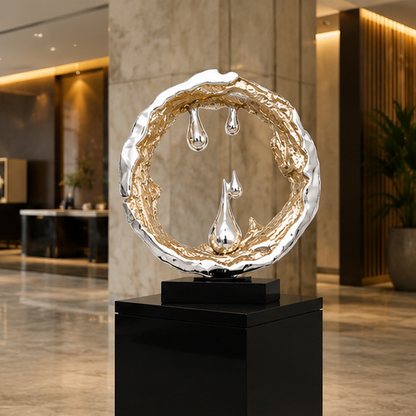 RoyaleGlow Modern Silver Dripping Abstract Sculpture - Electroplated Resin Art Decor