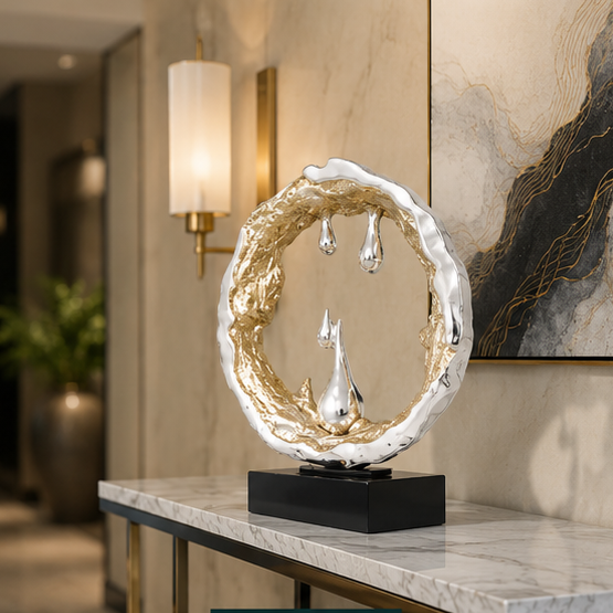 RoyaleGlow Modern Silver Dripping Abstract Sculpture - Electroplated Resin Art Decor