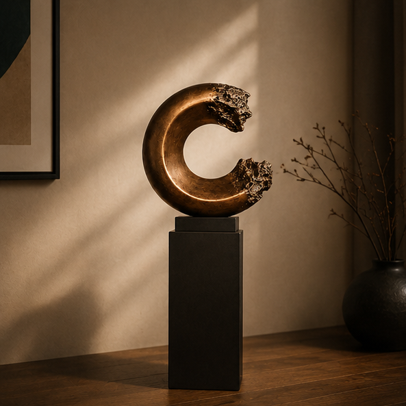 RoyaleGlow Modern Abstract Sculpture Silver & Gold Metallic Resin Art Decor 17" H