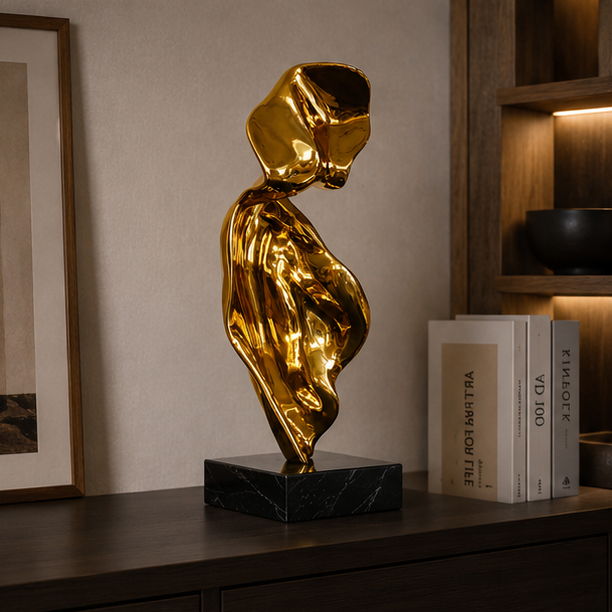RoyaleGlow Modern Abstract Gold Sculpture - Electroplated Resin Art Decor