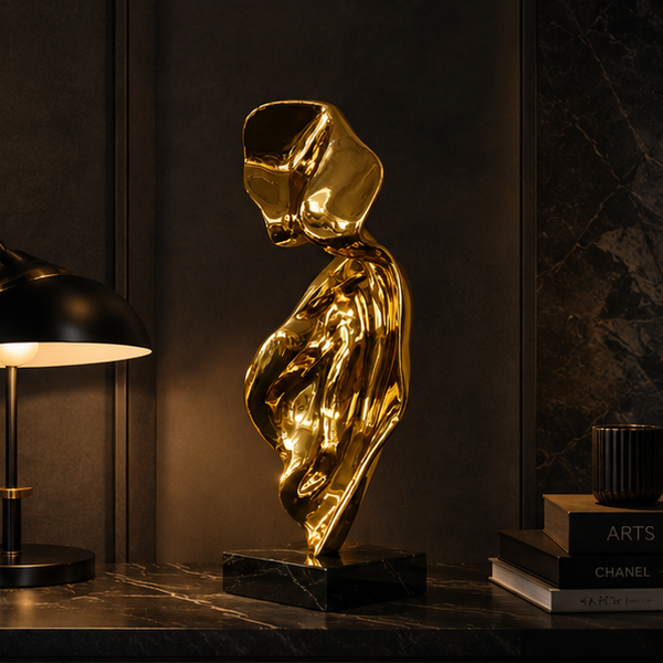 RoyaleGlow Modern Abstract Gold Sculpture - Electroplated Resin Art Decor