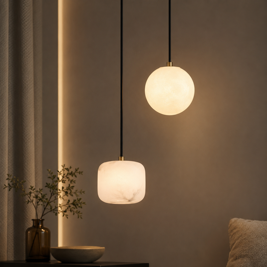 RoyaleGlow Wabi-Sabi Marble Pendant Light - Japandi Minimalist Hanging Lamp