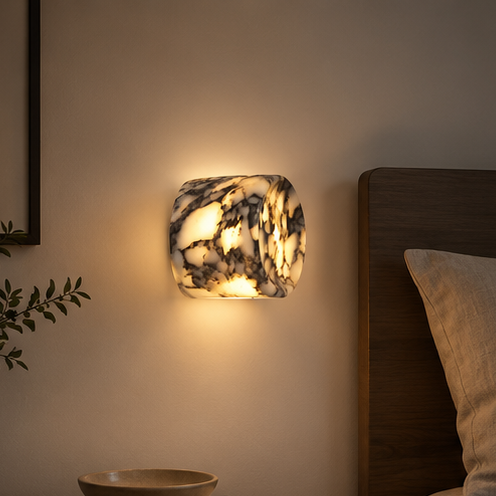 RoyaleGlow Natural Marble Wall Sconce - Modern Luxury Light with Black & White Stone