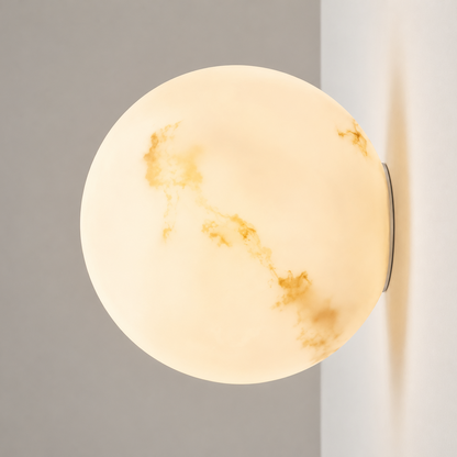 Royelux Round Alabaster Wall Sconce - Modern LED Light for Living Room, Bedroom Decor