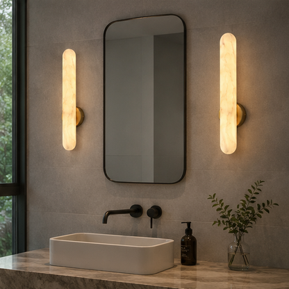 LuxRoyale Nordic Marble Copper LED Wall Sconce for Bedroom & Living Room