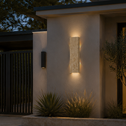 Royelux Natural Stone Outdoor Wall Sconce - Warm LED Light with IP44 Waterproofing