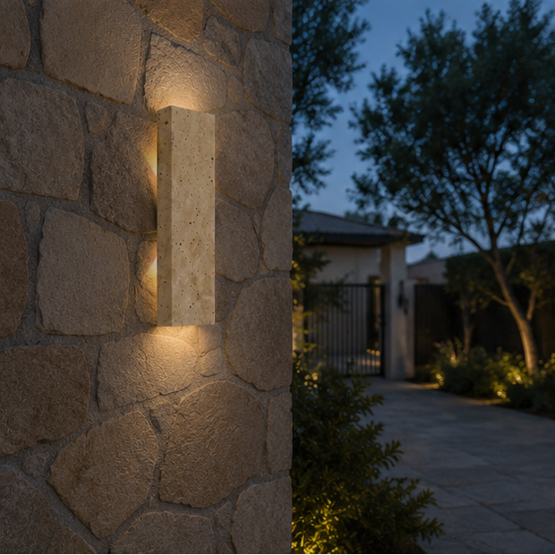 Royelux Natural Stone Outdoor Wall Sconce - Warm LED Light with IP44 Waterproofing