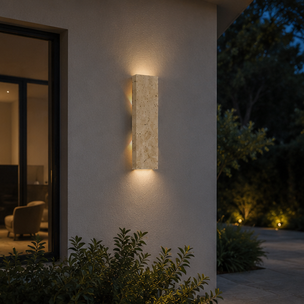 Royelux Natural Stone Outdoor Wall Sconce - Warm LED Light with IP44 Waterproofing