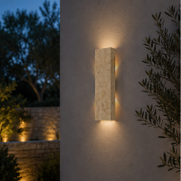 Royelux Natural Stone Outdoor Wall Sconce - Warm LED Light with IP44 Waterproofing