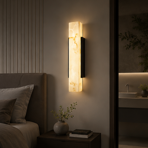 Royelux Modern Marble Effect Outdoor Wall Sconce - Stainless Steel Linear Up Down Light