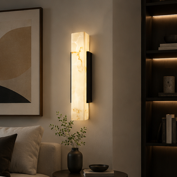 Royelux Modern Marble Effect Outdoor Wall Sconce - Stainless Steel Linear Up Down Light