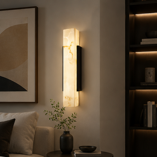 Royelux Modern Marble Effect Outdoor Wall Sconce - Stainless Steel Linear Up Down Light