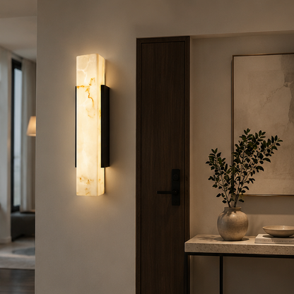 Royelux Modern Marble Effect Outdoor Wall Sconce - Stainless Steel Linear Up Down Light