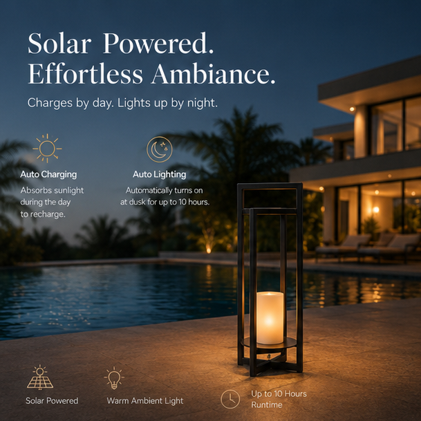 LuxRoyale 24" Solar Outdoor Lantern with Flickering LED Candle & Dusk-to-Dawn Sensor