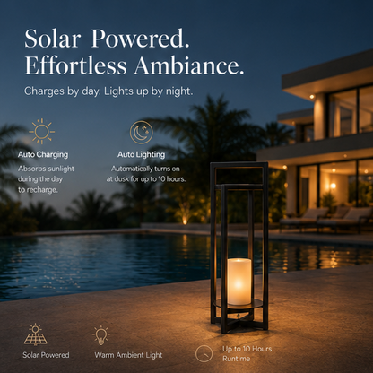 LuxRoyale 24" Solar Outdoor Lantern with Flickering LED Candle & Dusk-to-Dawn Sensor