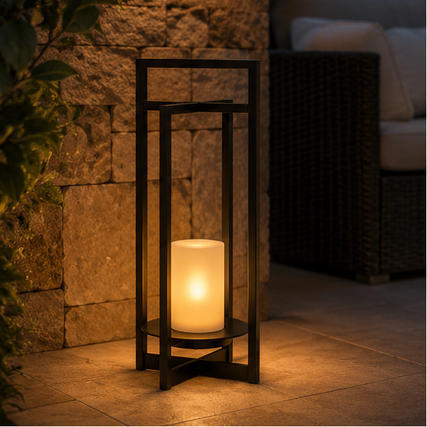 LuxRoyale 24" Solar Outdoor Lantern with Flickering LED Candle & Dusk-to-Dawn Sensor