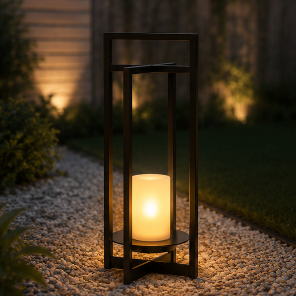 LuxRoyale 24" Solar Outdoor Lantern with Flickering LED Candle & Dusk-to-Dawn Sensor