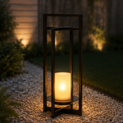 LuxRoyale 24" Solar Outdoor Lantern with Flickering LED Candle & Dusk-to-Dawn Sensor