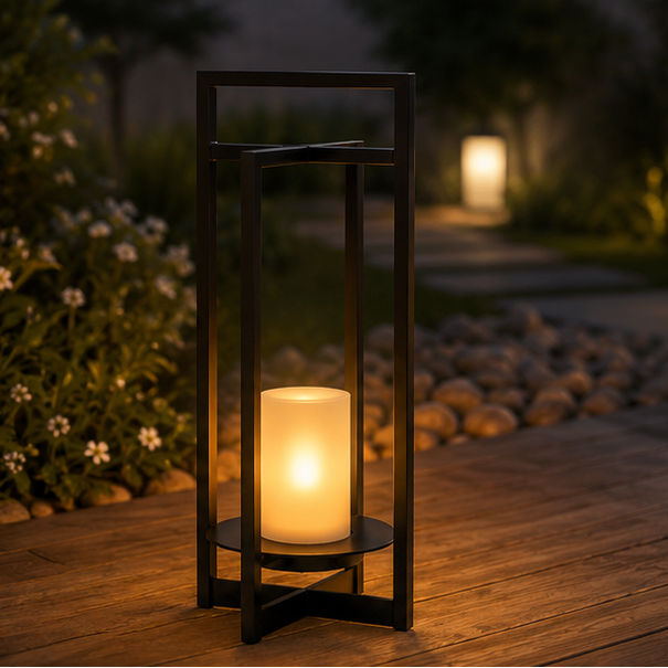 LuxRoyale 24" Solar Outdoor Lantern with Flickering LED Candle & Dusk-to-Dawn Sensor