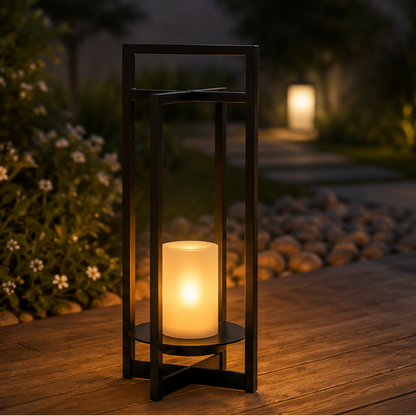 LuxRoyale 24" Solar Outdoor Lantern with Flickering LED Candle & Dusk-to-Dawn Sensor