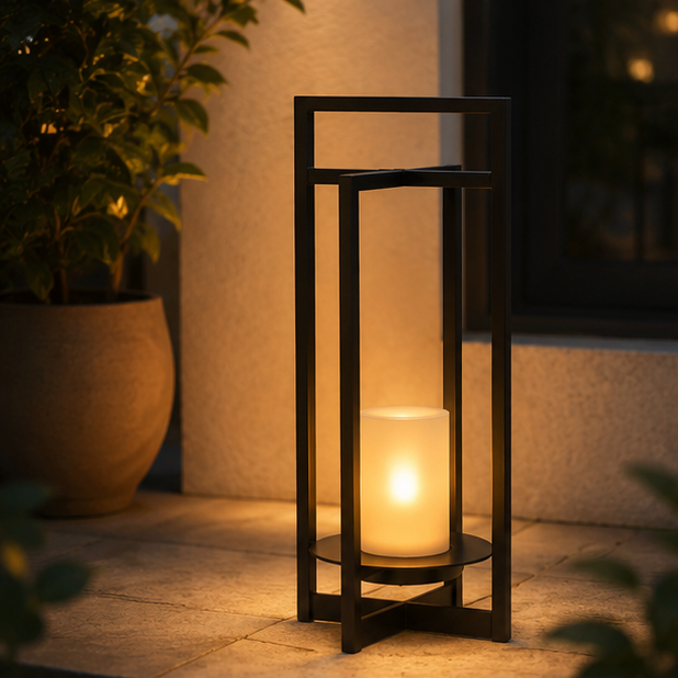 LuxRoyale 24" Solar Outdoor Lantern with Flickering LED Candle & Dusk-to-Dawn Sensor