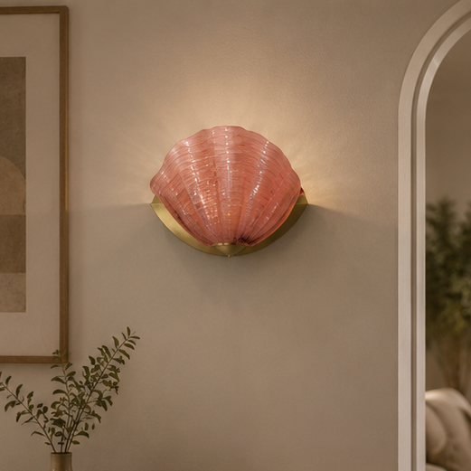 LuxRoyale Art Deco Scallop Shell Wall Sconce - Vintage Textured Glass Lamp